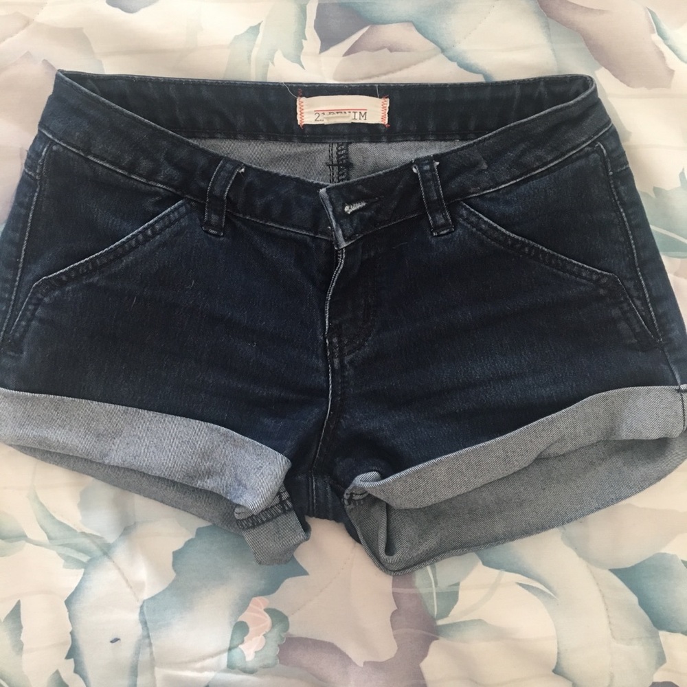 2.1 Denim Cuffed Dark Wash Jean Shorts