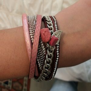 Pink studded leather cuff