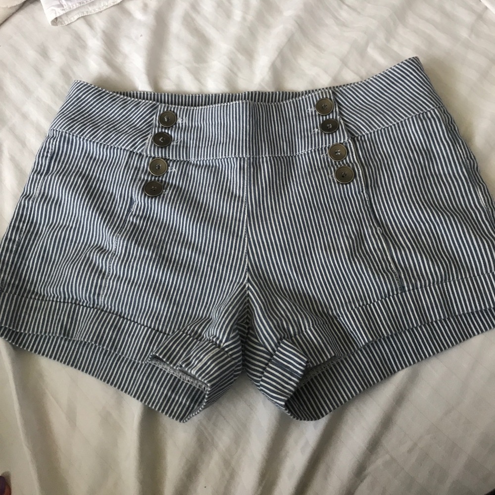 Blue and white striped sailor shorts