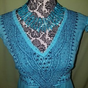 Turquoise embroidered midi dress!