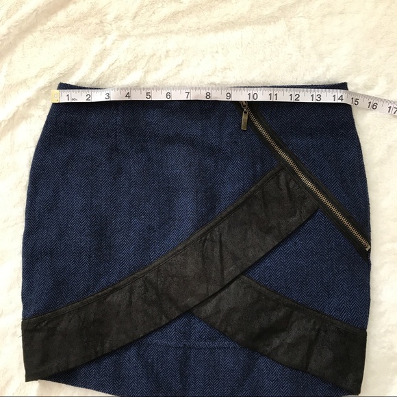 ❤️Blue tweed and faux leather tulip skirt zipper - Picture 3 of 4