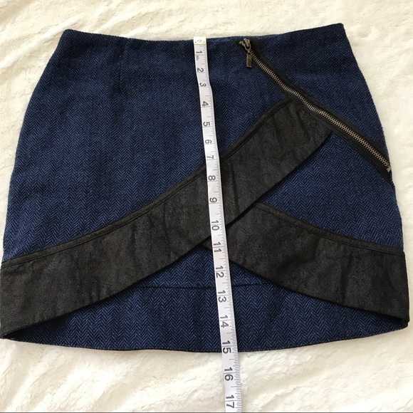 ❤️Blue tweed and faux leather tulip skirt zipper - Picture 4 of 4