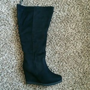 Knee high boots, wedges