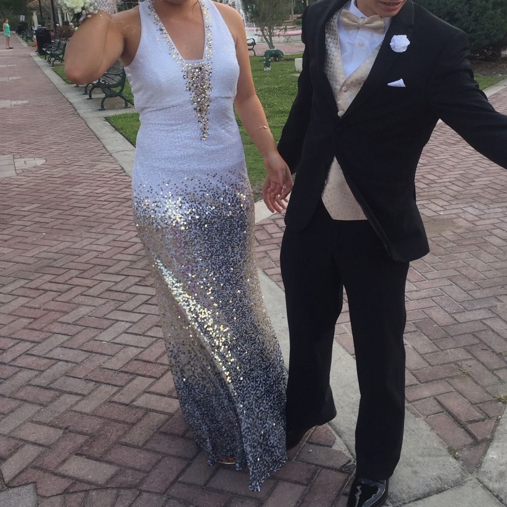 White sequined prom dress