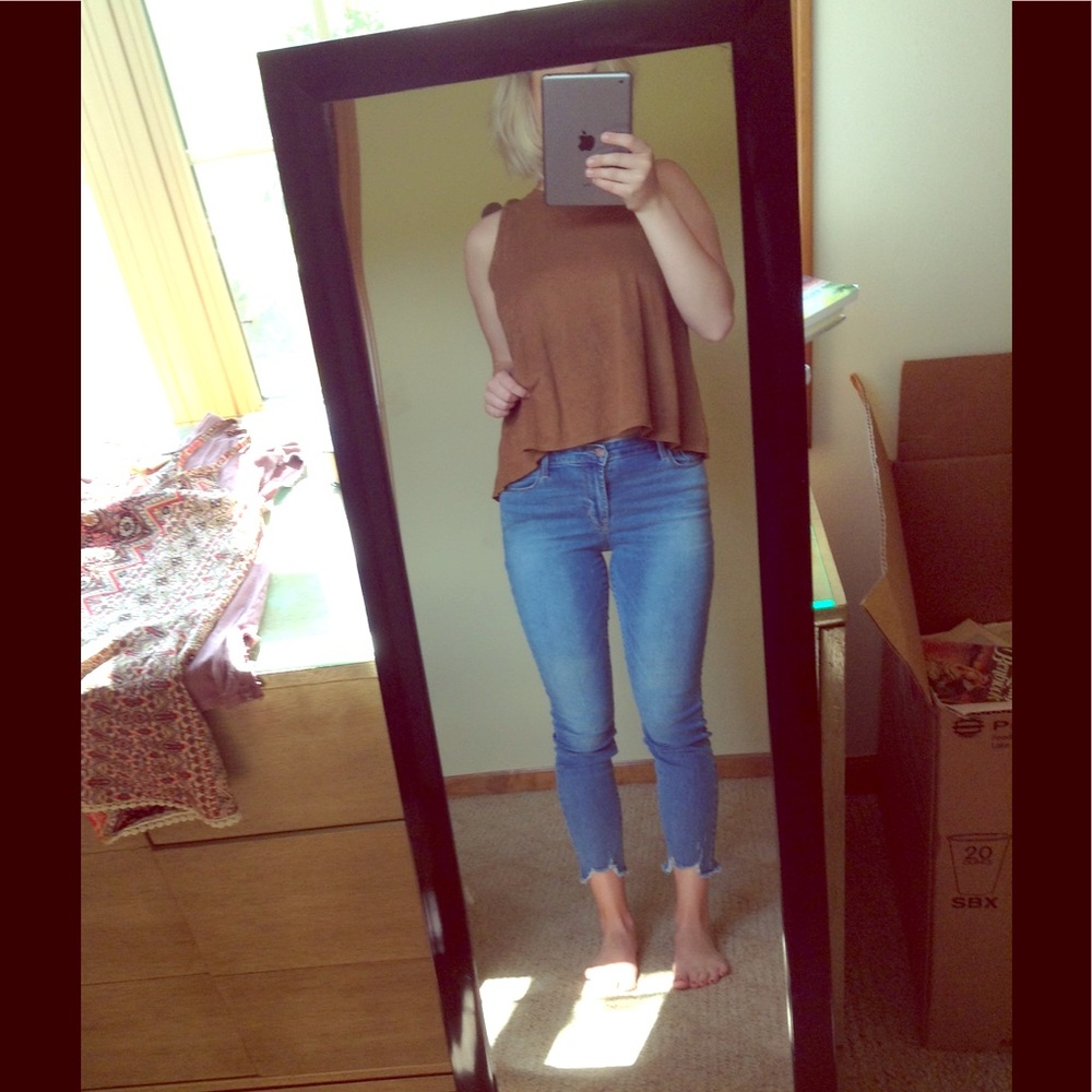 Brown suede open back tank top