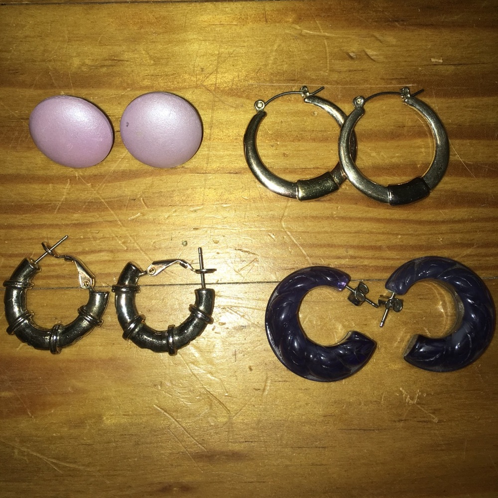 Four pairs of earrings - metal, wood
