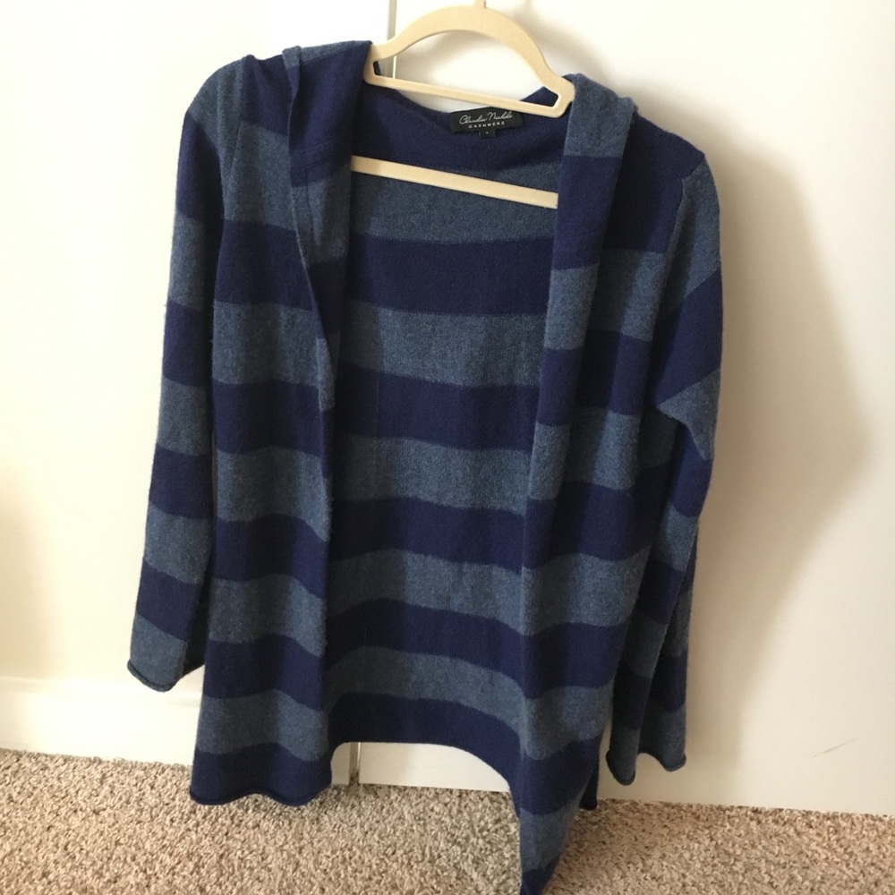 Blue & gray striped cashmere sweater (L)