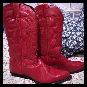Red, vintage, leather cowboy boots size 8