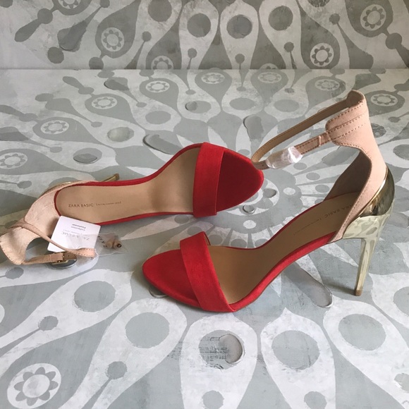 {Zara} Euro Sz 38/US 7.5 Coral/Gold Metallic Heel - Picture 2 of 8