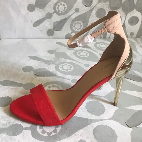 {Zara} Euro Sz 38/US 7.5 Coral/Gold Metallic Heel - Picture 3 of 8