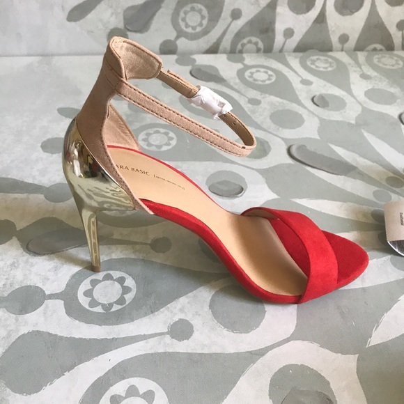 {Zara} Euro Sz 38/US 7.5 Coral/Gold Metallic Heel - Picture 5 of 8