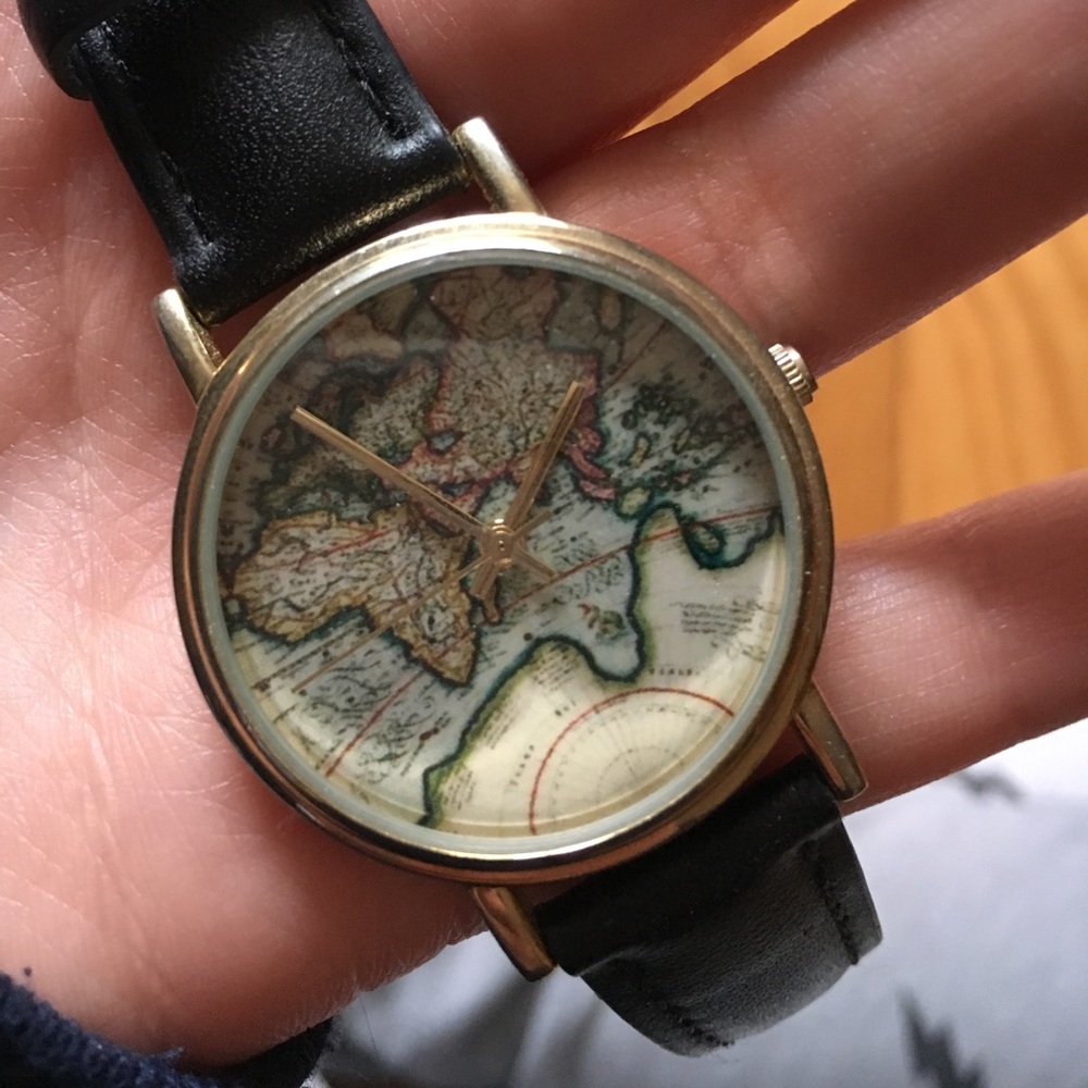 Urban Outfitters Map Watch With Gold Detailing