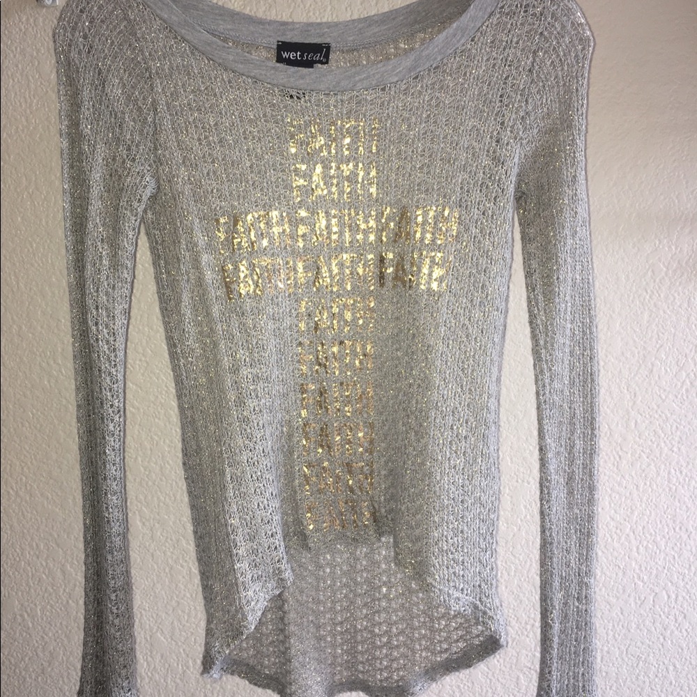 Grey sweater with gold cross