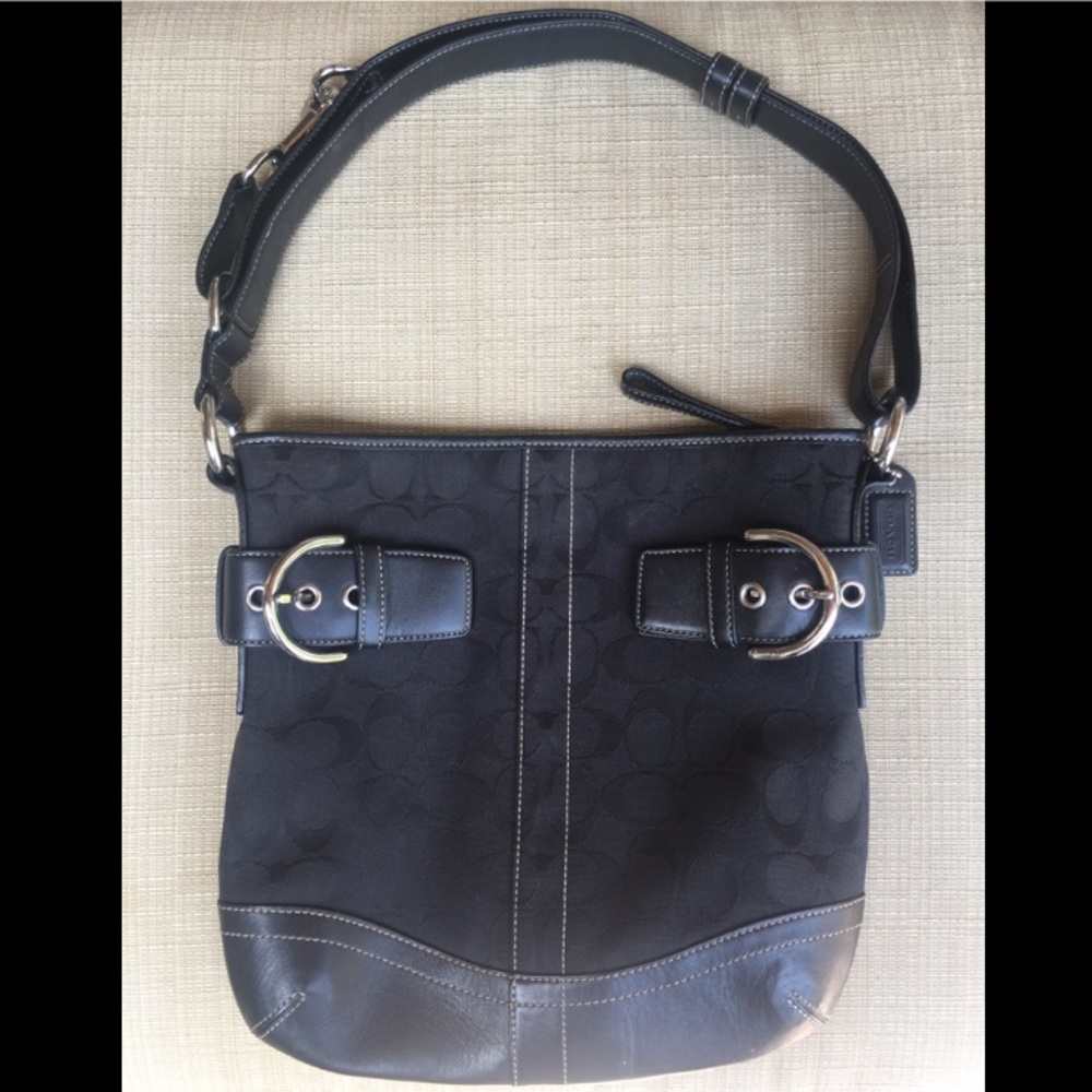 Black Leather and Canvas Coach Purse