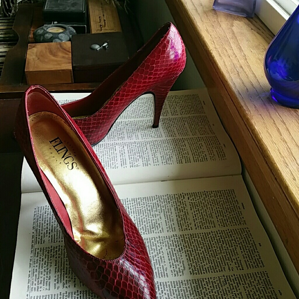 Red Snake Leather Heels