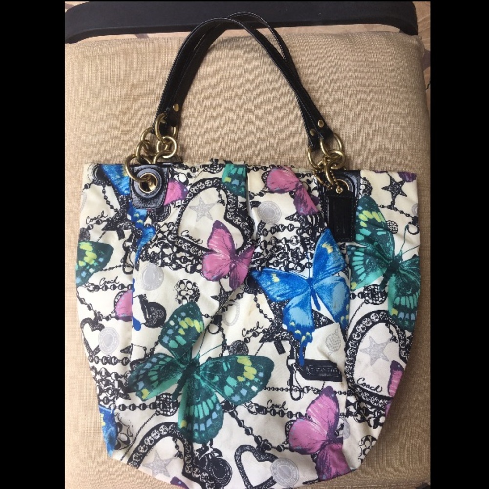 Butterfly Print Fabric Coach Purse/Tote