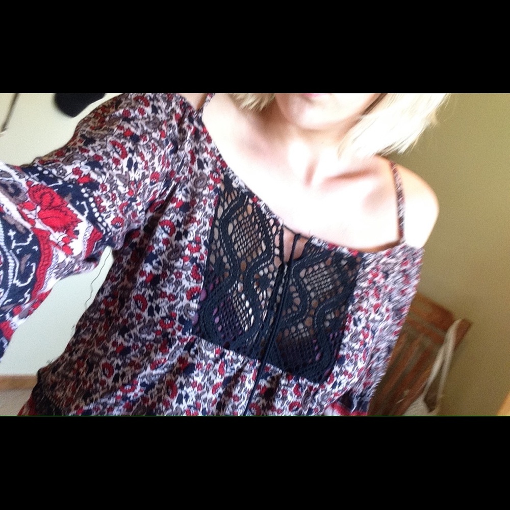 Bohemian, off the shoulder, 3/4 length tee