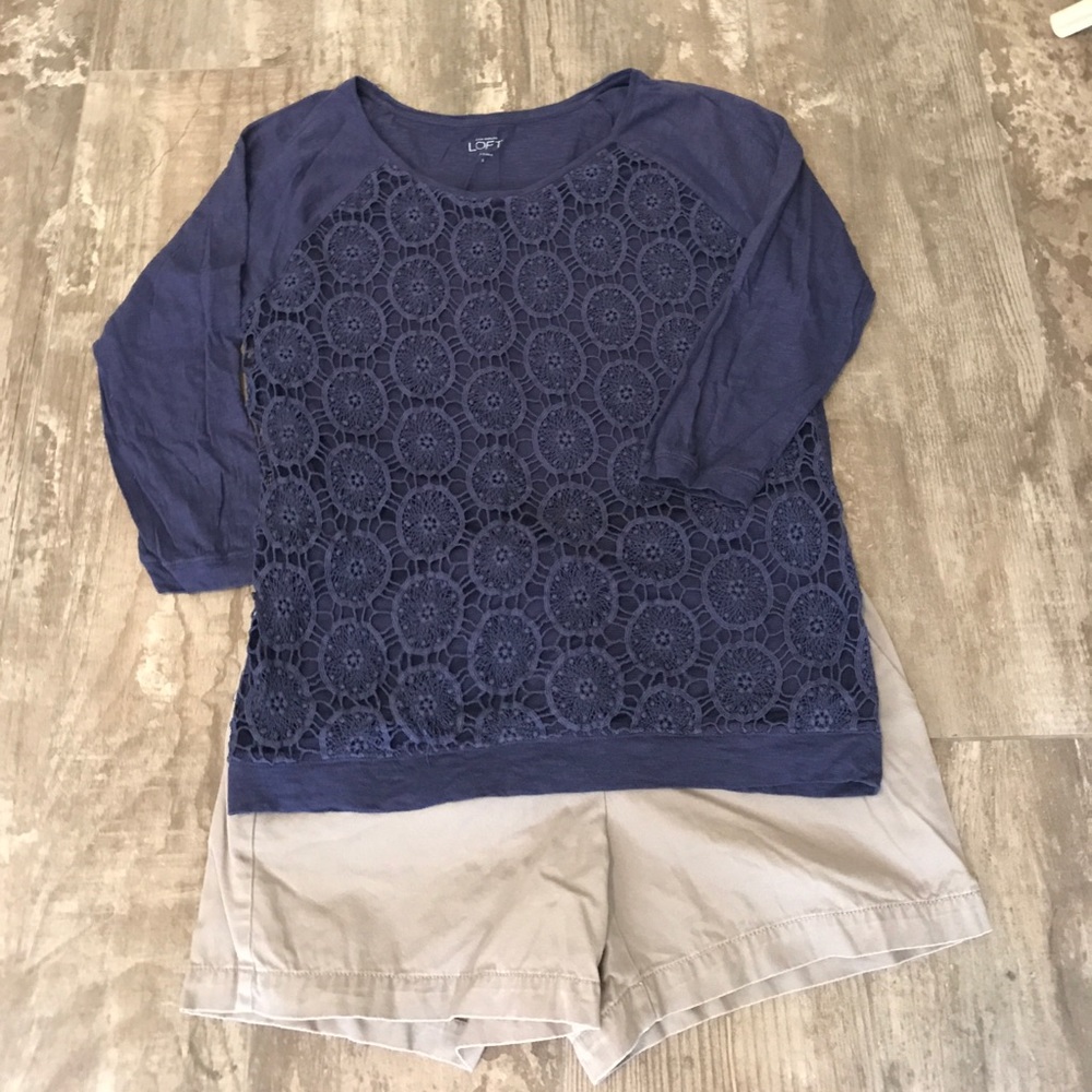 2/$10 Loft navy tshirt with fancy front