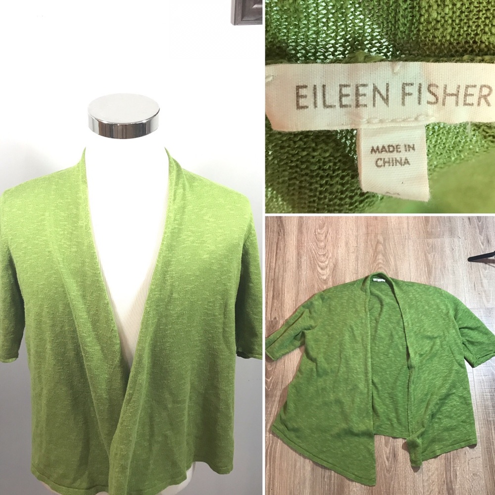 Eileen Fisher Short Sleeve Open Sweater Cardigan M