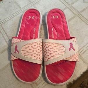 pink under armour slides