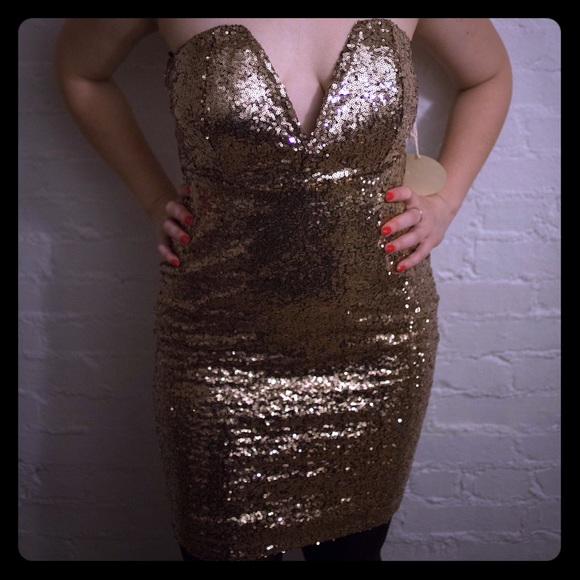 MODCLOTH Alythea gold glitter dress BRAND NEW - Picture 1 of 2