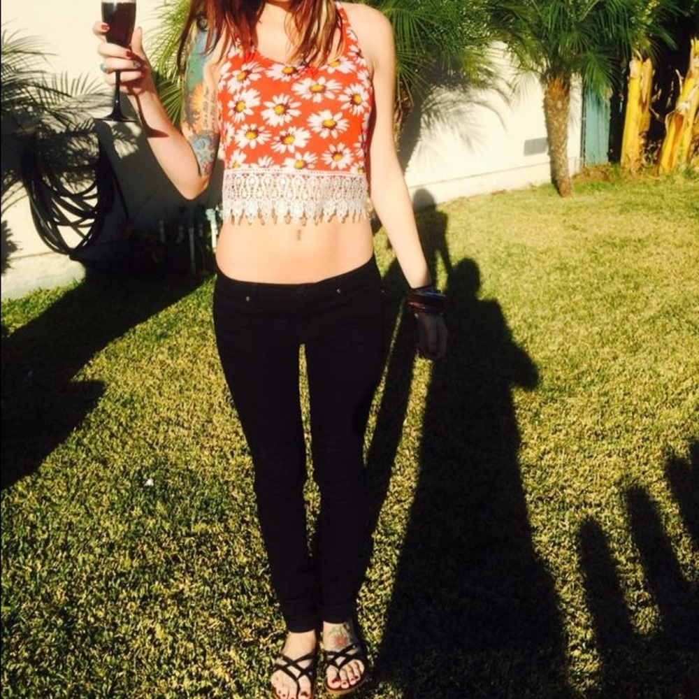Sunflower and lace Crop top
