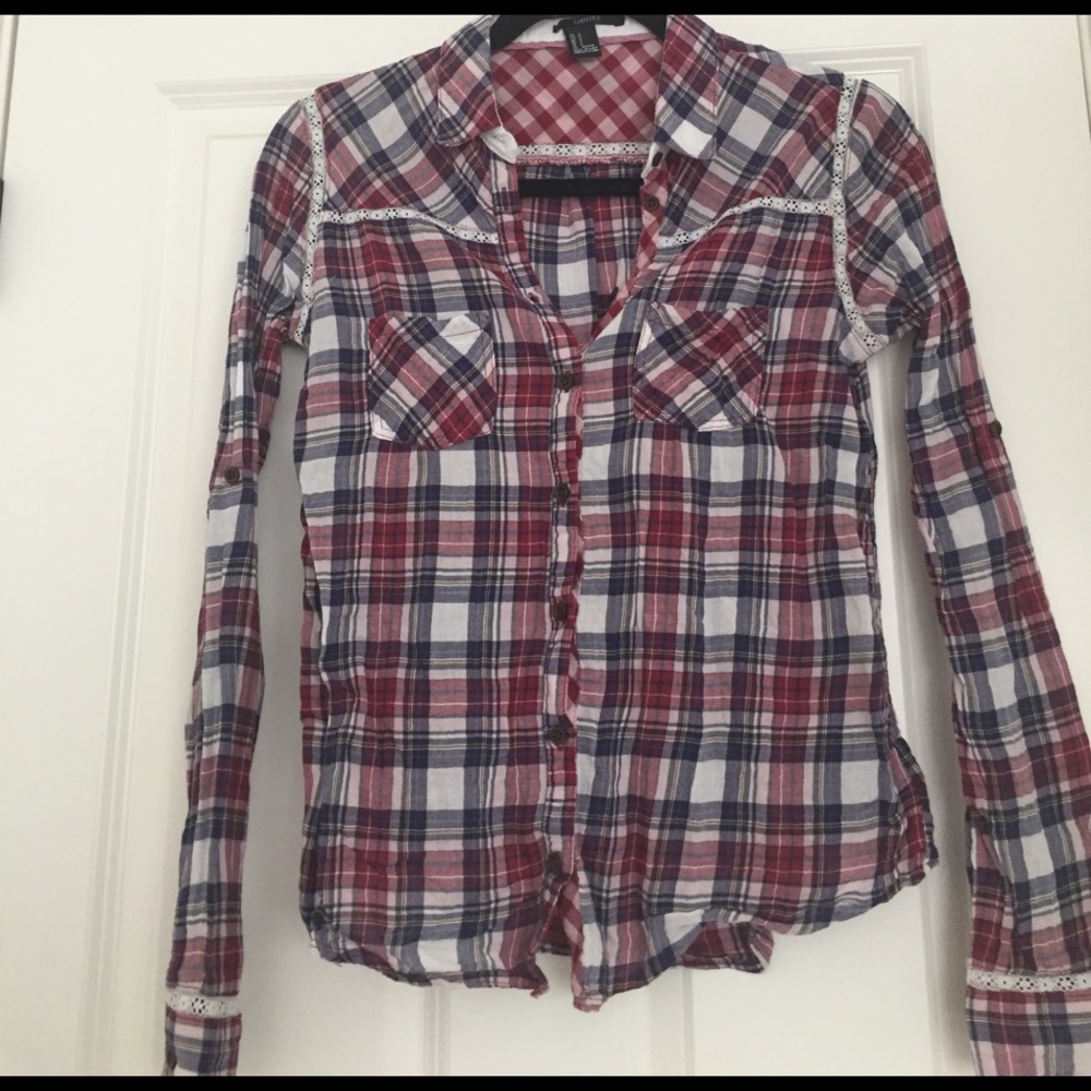 Plaid Shirt with Eyelet Detailing