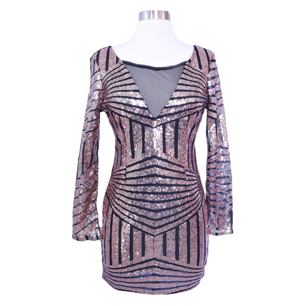 ⚡️⚡️Gold and Black Geometric Bodycon Sequin Dress - Picture 5 of 7