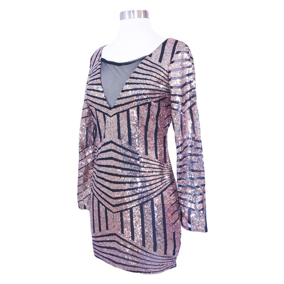 ⚡️⚡️Gold and Black Geometric Bodycon Sequin Dress - Picture 6 of 7