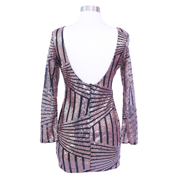 ⚡️⚡️Gold and Black Geometric Bodycon Sequin Dress - Picture 7 of 7