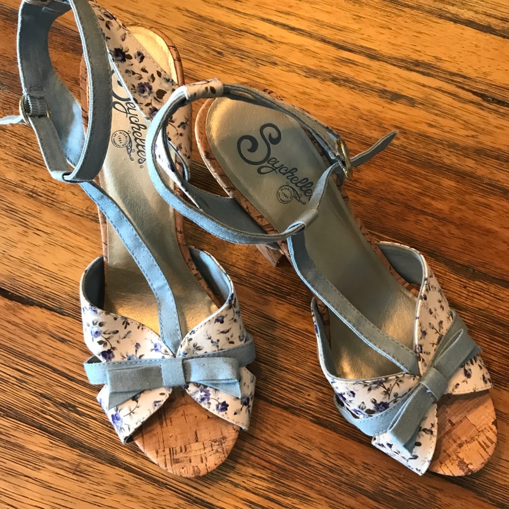 Seychelles cork heels - floral and jean print