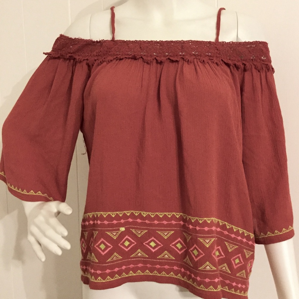 Burnt orange off the shoulder blouse
