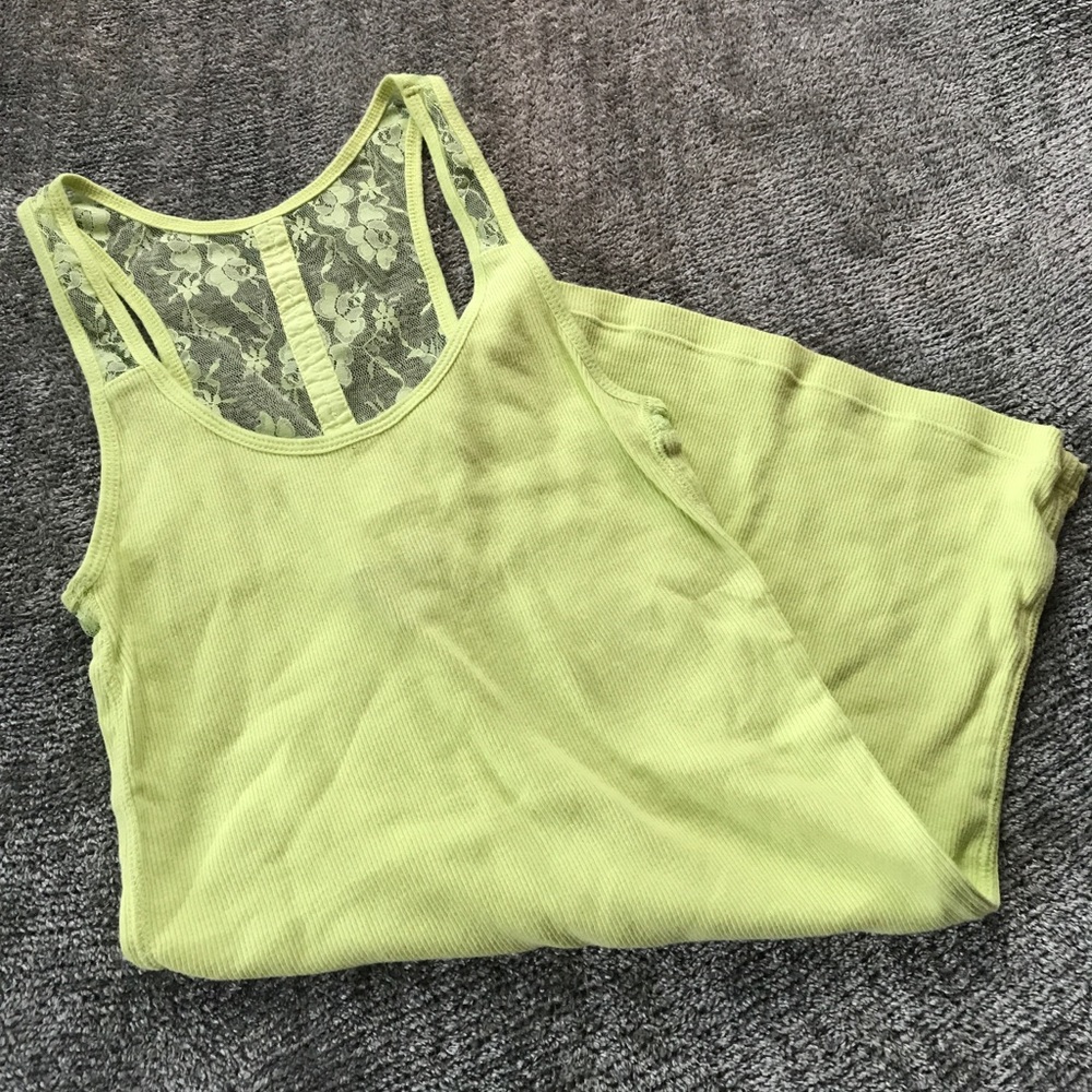 American Eagle Small Lace Back Yellow Tank Top
