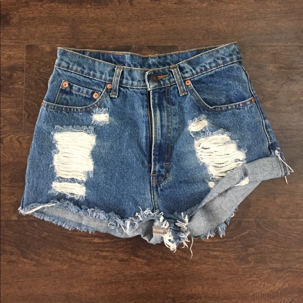 Up-cycled vintage denim distressed shorts!