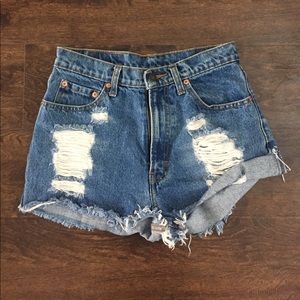 Up-cycled vintage denim distressed shorts!