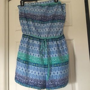 Blue and Green strapless romper
