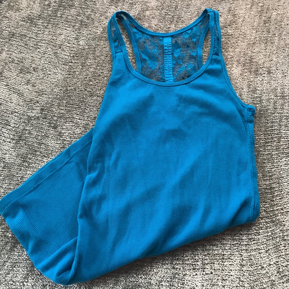 American Eagle Small Lace Back Blue Tank Top
