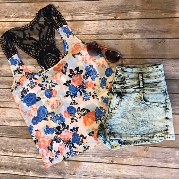 I'm in Love With Derek Tops - Sheer Floral Tank with Lace Back