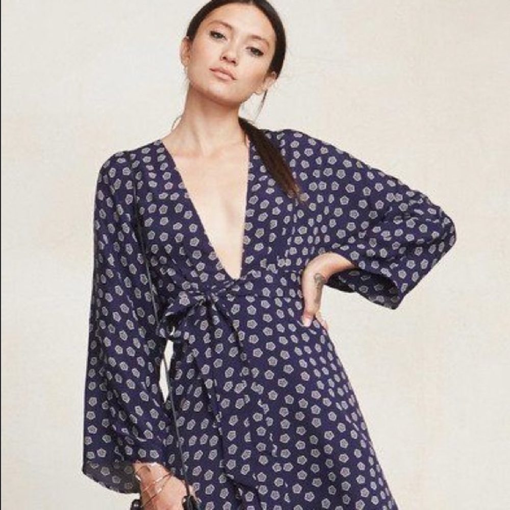 Reformation Fuji Dress in Navy Print