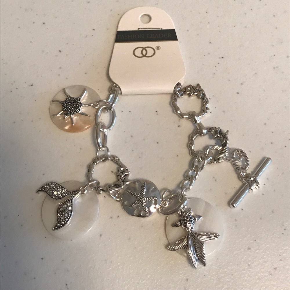 Silver & White Charm Bracelet Sea Life Themed