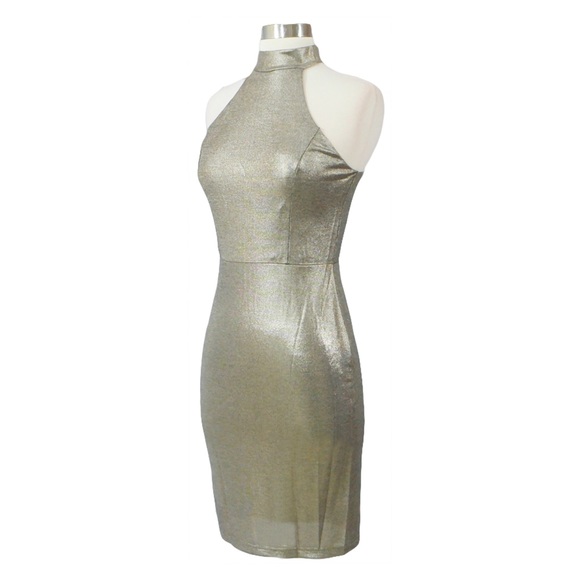 Gold Metallic Halter Bodycon Dress - Picture 6 of 7
