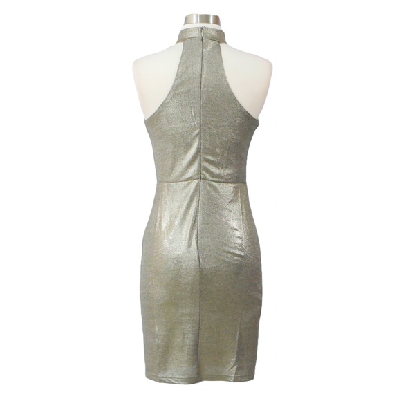 Gold Metallic Halter Bodycon Dress - Picture 7 of 7
