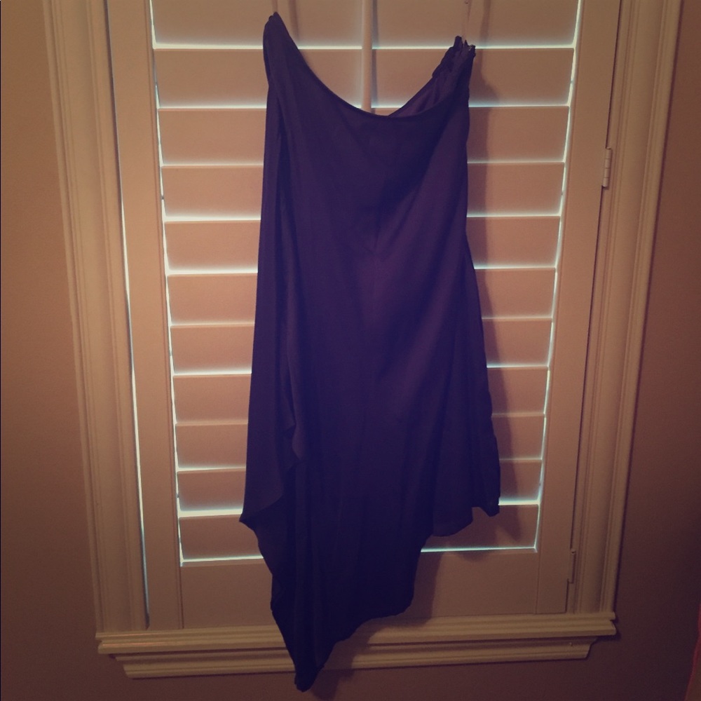 Side shoulder cocktail dress.