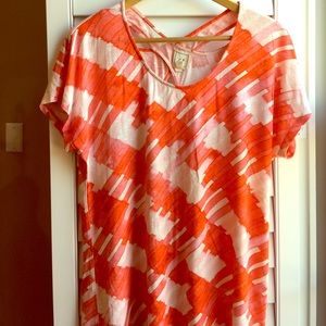 Anthropologie coral & white knit top Size S
