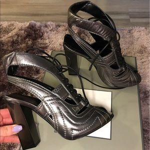 NEW TOM FORD METALLIC LACE UP CUT OUT SANDAL BOOT