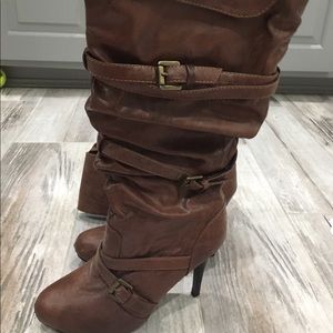 Brown knee high slouch boot