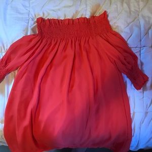 off the shoulder, red top