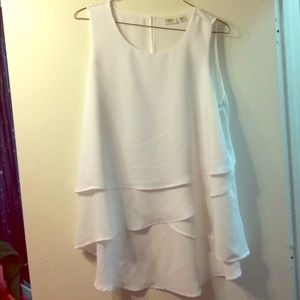 White tiered tank top with opening in back