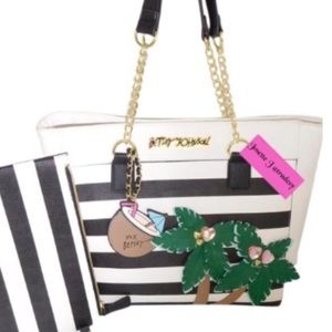Betsey Johnson Palm Tree Black & Bone Tote 🌴