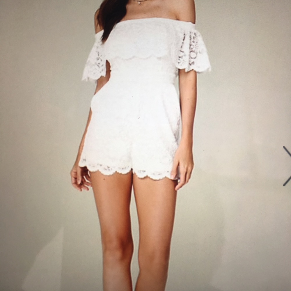 Bebe lace off shoulder romper